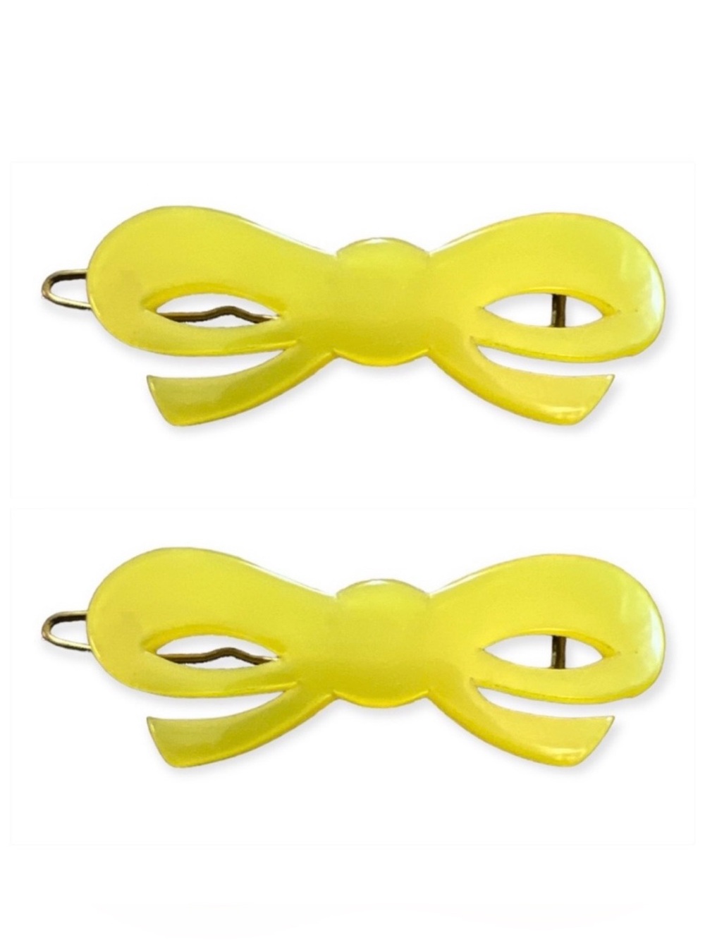 Pearlescant Yellow‎ French Bow Barrettes Circa 1980’s, Deadstock, One Pair